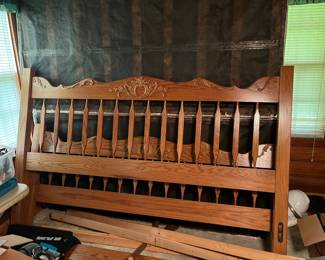 Solid oak King headboard and footboard 