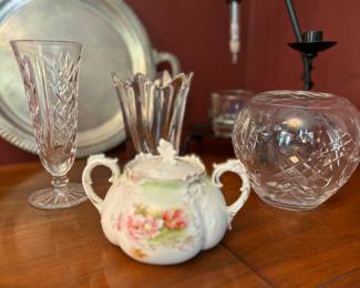 Crystal, china sugar dish 