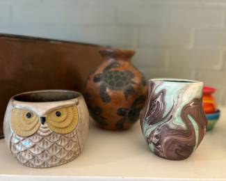 Owl vase, turtle vase