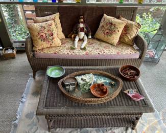 Wicker couch, coffee table