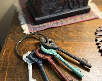 Vintage keys, beautiful hand carved trinket box