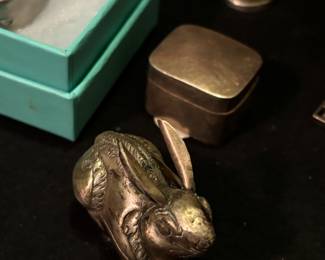Antique Sterling rabbit and box