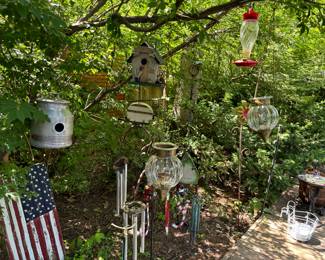 Bird feeders / houses, wind chimes, garden decor 