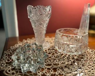 Crystal vase and dishes 