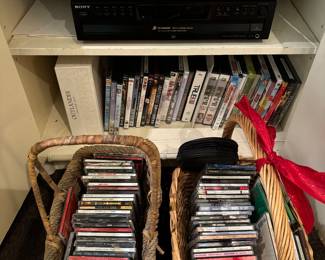 CD’s, dvd’s, vhs, Sherwood receiver, cd player 