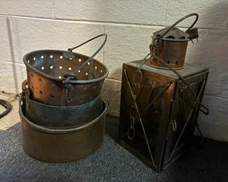 Copper pots, lantern 