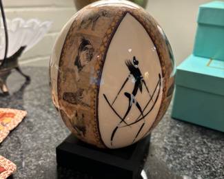 Vintage ostrich egg, African motif
