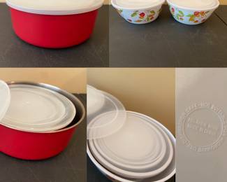 2 set 4  nesting melamine ware bowls w/lids
Red set 4 Metal nesting bowls with lids