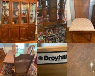 Vintage Broyhill Dining Table, 6 Cane Back Chairs, & Matching China Cabinet