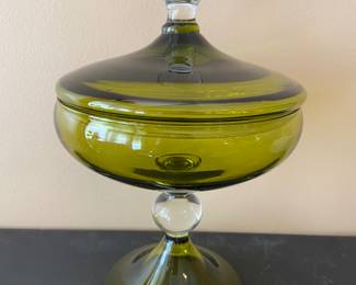 Mid Century Modern Hand Blown Art Glass Circus Bubble Apothecary Jar, Candy Dish