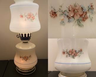 Gone With The Wind Vintage 3-Way Cased Glass Floral Themed Vanity Hurricane Lamp
