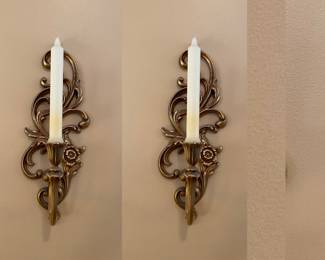 Set of Vintage Syroco Flower Scroll Wall Sconce Candleholders