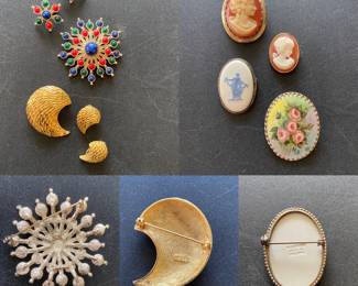 Vintage Jewelry  signed Earrings/Brooch Sets 
Wedgewood Brooch 
Vintage Cameo Style Brooches