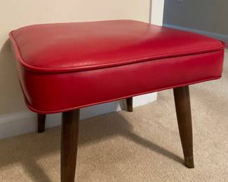 Atomic Mid Century Red Vinyl Foot Stool