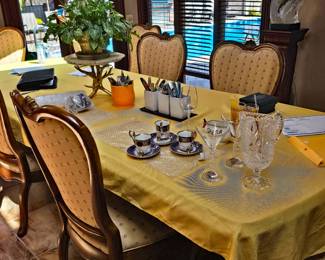 Thomasville dining room set: sideboard, table and chairs, china cabinet.