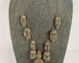 Vintage Entruscan Silver Filagree Tassle Necklace 