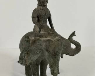 Vintage Indra on Erawan Three Headed Elephant Bronze Sculpture