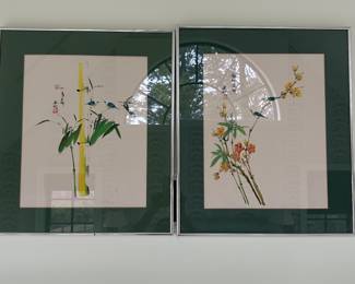 Pair of Asian paintings, 23” t x 19.5” w ea.: $80 pr.