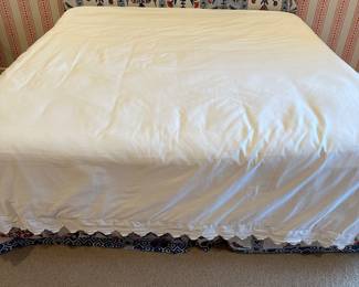 Custom Thibaut upholstered headboard and bedskirt 47" t x 79" w: $300