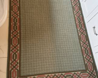 Teal and pink Vermillion handmade needlepoint rug: 47" w x 70" l: