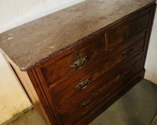 Marble-topped vintage dresser 40" w x 20" d x 28" t. Some damage to top: $100