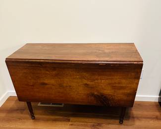 Vintage drop-leaf wood table: 20" d x 46" w plus each leaf is 18" d: $650