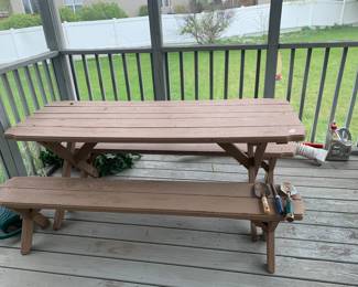 Sturdy wood picnic table and benches - be ready for the sunshine….take me home