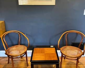 a pair of Bentwood Chairs and an original modern style signed print