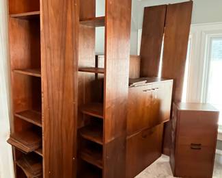 several pieces of matching Mid century modern bookcases / wall furniture / cabinets /storage
