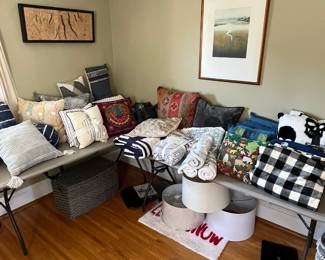 bed linens, pillows and quilt, many unused