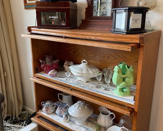Barrister Bookcase, antique Clock, Music Box