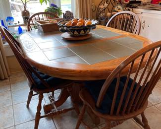 Oak and green  tile Dining Table with Chairs 