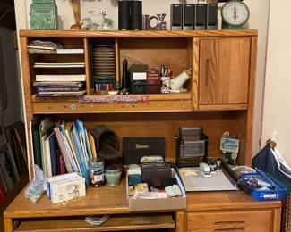 Desk, Office Supplies, and Dolls 