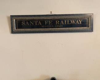 Glass Santa Fe Railroad Sign , Whites Only 
