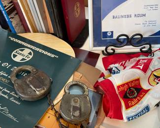 Santa Fe Railroad Collection, Hat, Shirts, Jackets, Mugs, books Magazines, Key chains, Dolls, postcards, scarf, locks etc    All Sant Fe Railroad. 