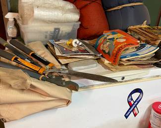Deep Freeze , yard tools, Comics from attic, sleeping bags