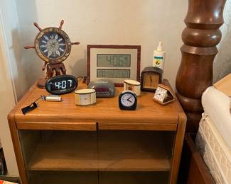 Vintage Clocks, Contemporary Oak Nightstand or Display Cabinet 