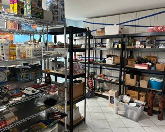 Large variety of items for sale, shelves also for sale