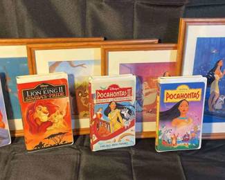 Disney Pocahontas, Pocahontas II, Lion, King And Lion King Commemorative Lithographs and VHS Tapes