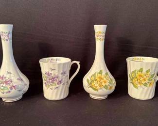 Vintage Royal Stuart Fine Bone China Set Of Bud Vases And Mugs