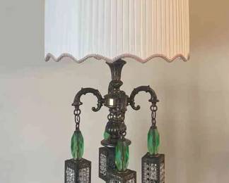 Loevsky Style Ornate Green Lucite And Brass Hollywood Regency Lamp