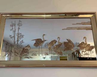 MCM Mirror with Gold Etched Bird Motif