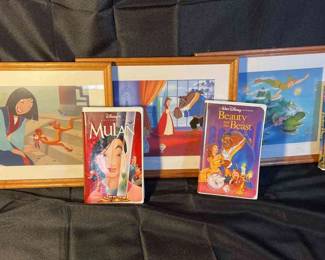  06 Disneys Mulan, Beauty and the Beast and Peter Pan Commemorative Lithographs and VHS Tapes