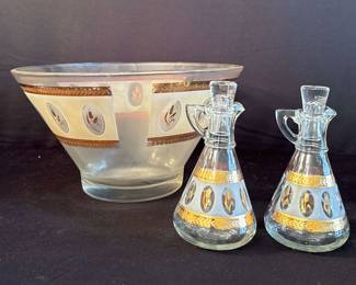 Vintage Bowl, Small Decanter And Salt And Pepper Shaker Set
