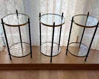 Three Glass Brass colored Plant Stands
