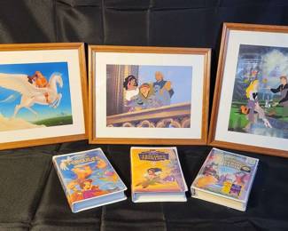  01 Vintage Disney Movie And Accompanying Lithograph Hercules, Hunchback Of Notre Dame.And Sleeping Beauty