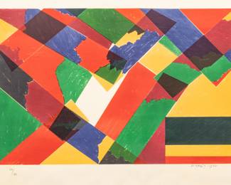 Piero Dorazio (Italian, 1927-2005) Lithograph in Colors on Paper, 1968, "Untitled", H 22" W 29.9" | Signed in pencil lower right, dated and numbered 26/80, printed and published by Erker Presse, St. Gallen, Switzerland, with their blindstamp, with full margins.  Frame Measurements H 25.75" W 33" Provenance: Property of Prominent Collector, Birmingham, Michigan