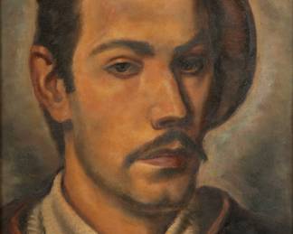 Umberto Roberto (Roman) Romano (American/Italian, 1905-1984) Oil on Canvas, 1932, "Florentine Head", H 16" W 12" | Signed and dated lower left. with 'LIMBERTO ROMANO' 'TITLE FLORENTINE HEAD' 'NO 12' to the verso in pencil. Frame measures H 24" X W 20". Provenance: Property of Prominent Collector, Birmingham, Michigan