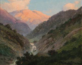 Benito Ramos Catalan (Chilean, 1888-61) Oil on Canvas, "Andes Mountainscape", H 11" W 12.75" | Signed lower right. Handwritten title on verso possibly says "Quetena in Range" referencing a peak in the Andes mountains in Chile/Bolivia. Having a giltwood frame, H 13.75", W 15.5".