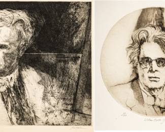 Jack Coughlin (American, B. 1932) Etchings on Wove Paper "William Butler Yeats", Group of Two Prints, H 11.75" W 13.75" | Each signed in pencil lower right, titled and numbered 21/40 and 67/100, with margins, unframed.